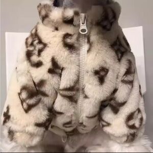 Cozy Faux Fur Dog/Cat Jacket - Brown and Cream